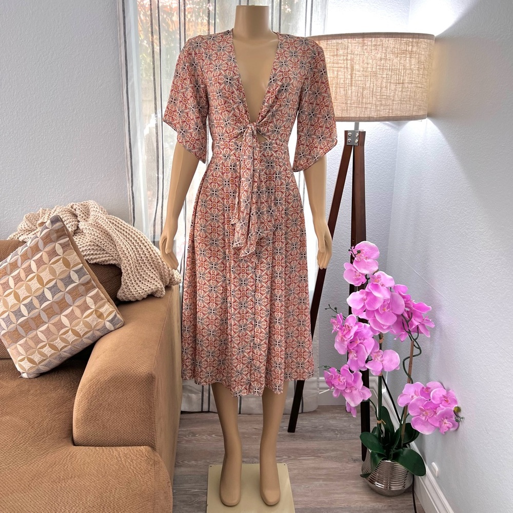Sur La Cote Marea Front Tie A-Line Dress Button Down Size M Medium Retro